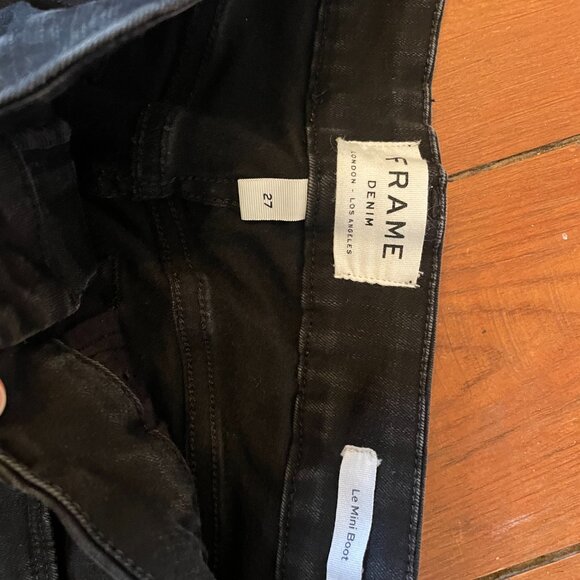 FRAME Denim LE MINI BOOT Pintuck in Noir cotton blend stone washed black size 27 - Picture 3 of 5